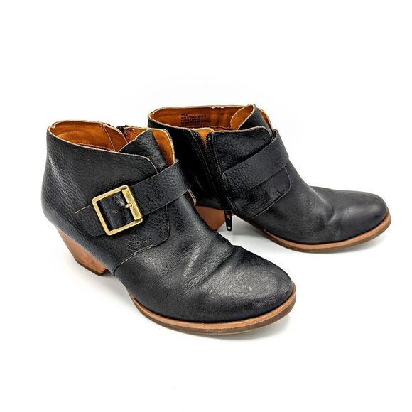 Korks by Kork-Ease Size 6.5 (37) Black Pebble Leather Buckle and Zip Heel Bootie - Picture 2 of 6